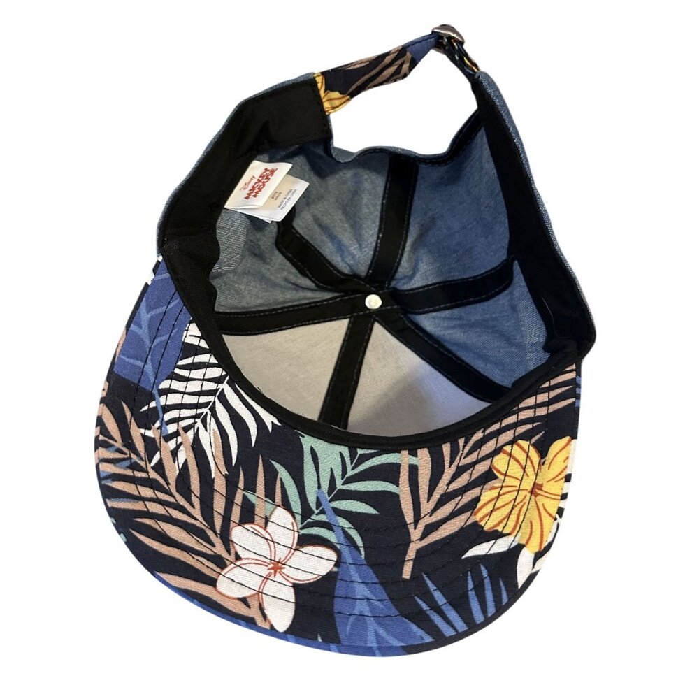 Disney Mickey Mouse Denim Floral Hawaiian Strapback Cap Adjustable Youth Blue - Picture 4 of 5